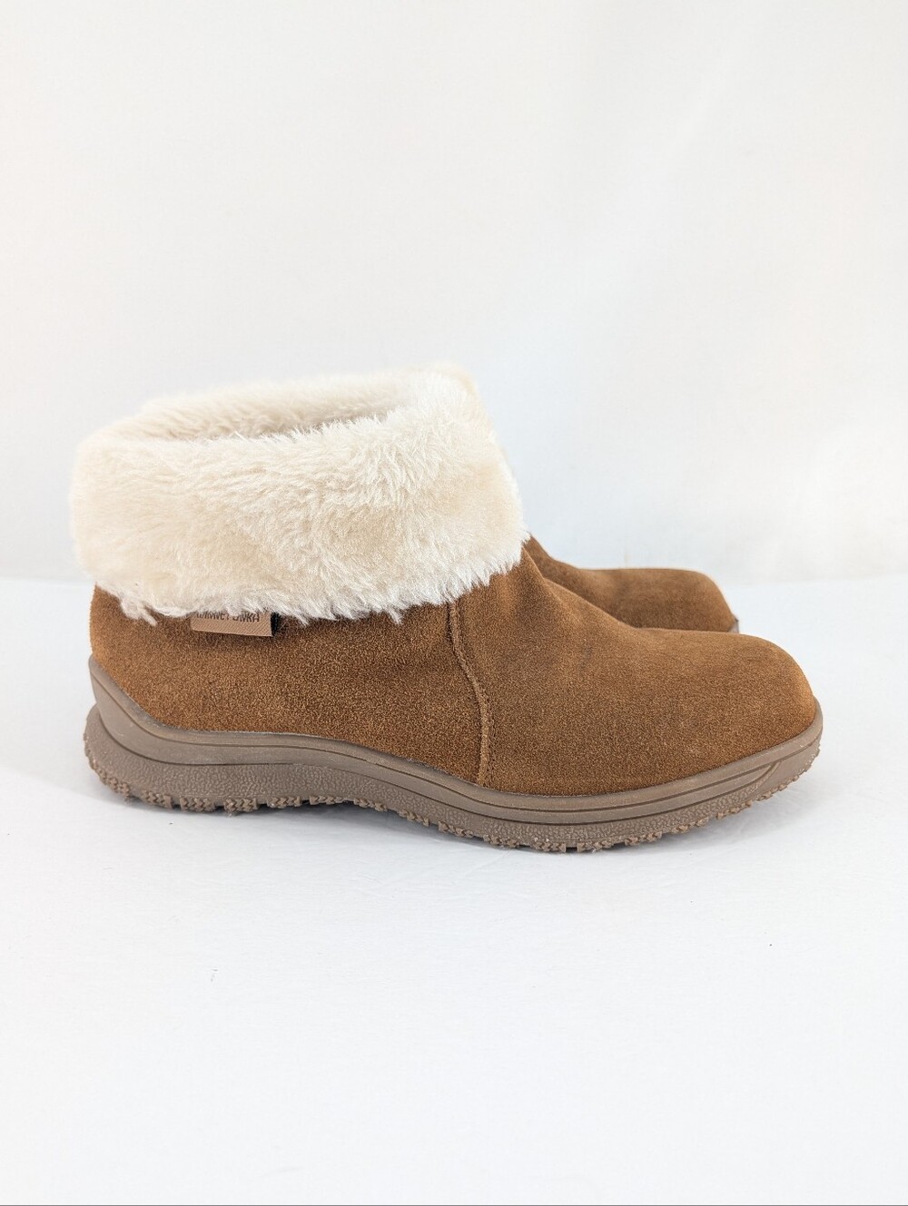 Minnetonka Brown Suede Southtown Ankle Boots Faux Fur Lined Size 7 Autumn Cozy